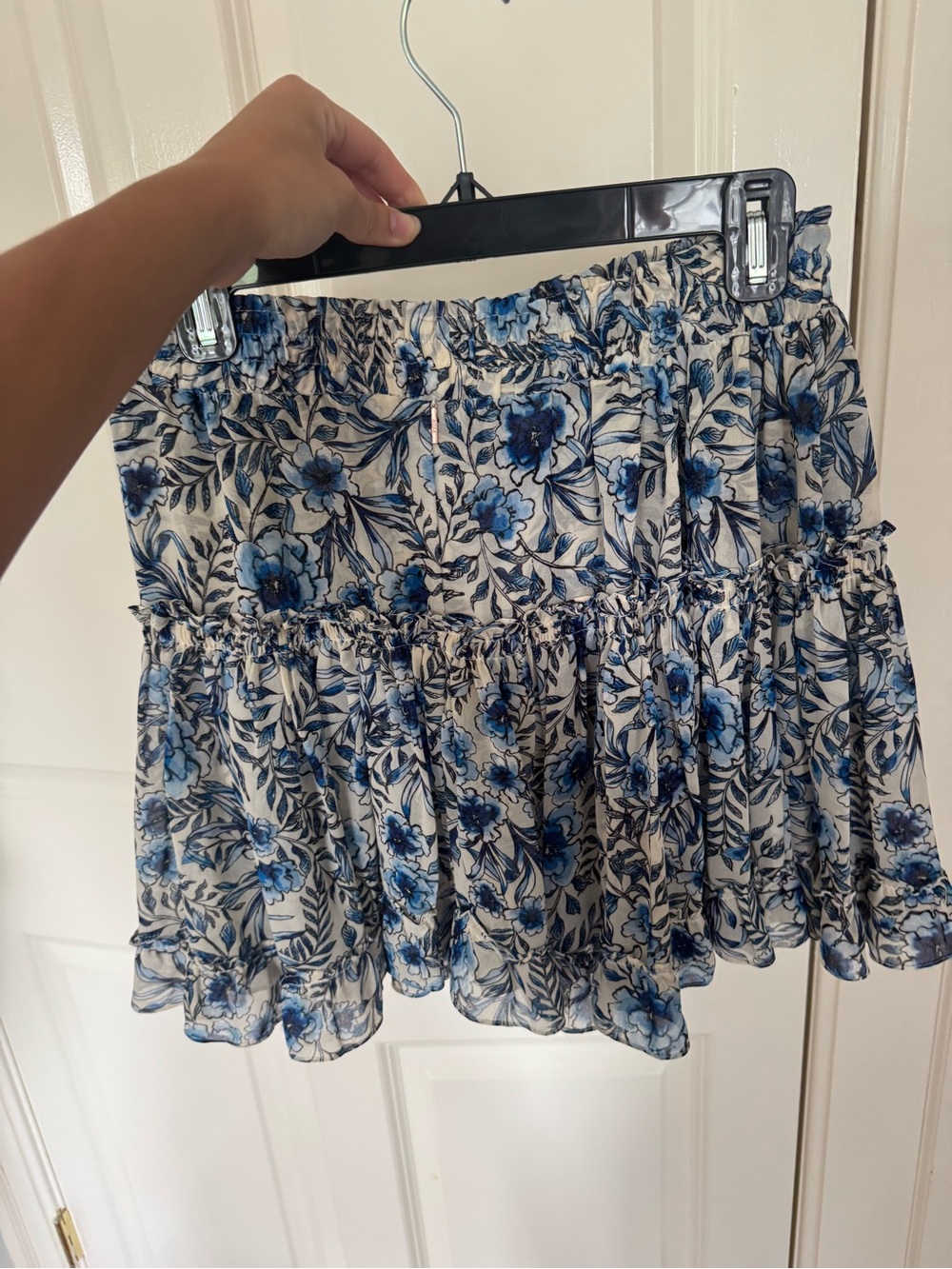 Misa Blue Floral Tiered Mini Skirt